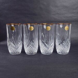 4 Cristal d'Arques France Salzburg Gold Lead Crystal Glasses Cups 12 oz Tumbler